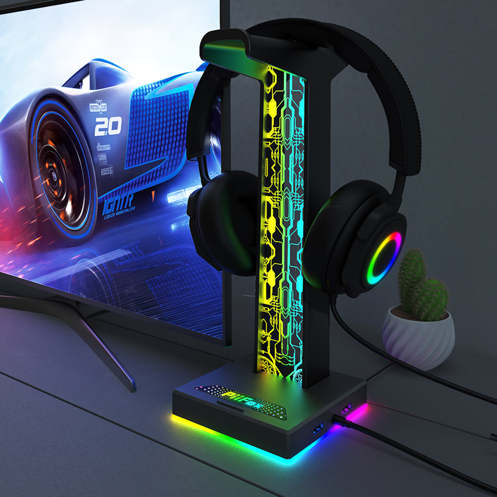 Esports Gaming Headphones - RGB Gaming Headphone Stand Dual USB