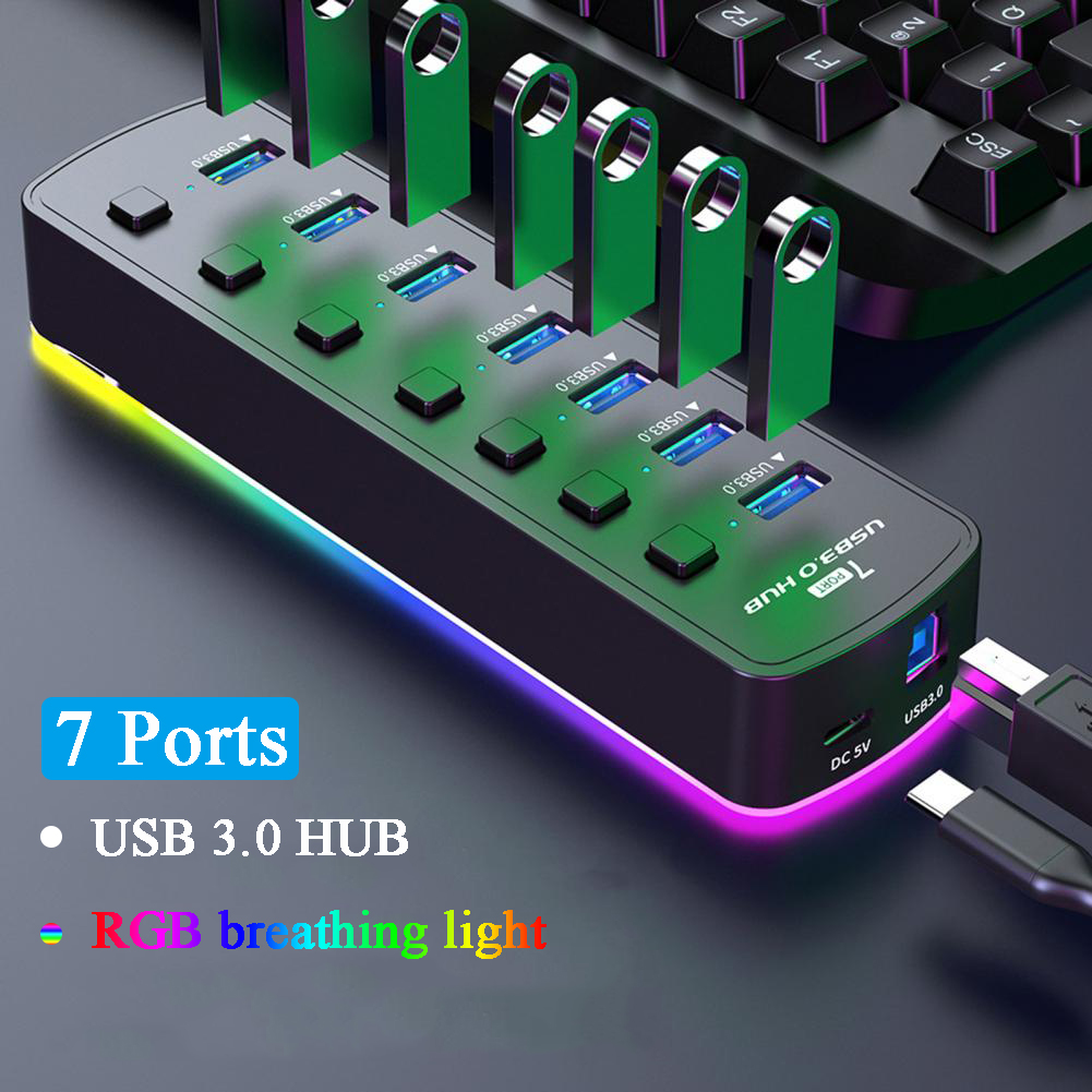 RGB USB 3.0 Hub 7 Ports Data P - Esports Gaming Splitter บทวิจารณ์และราคา
