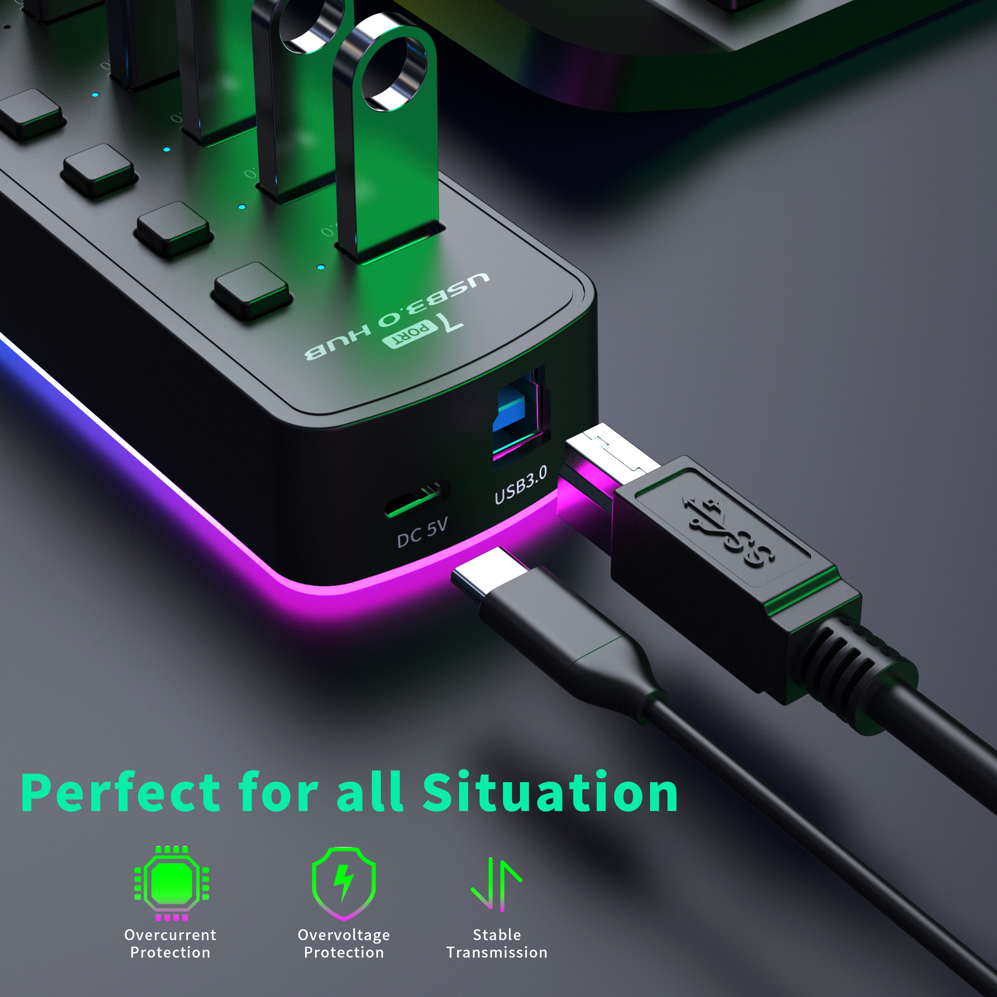 RGB USB 3.0 Hub 7 Ports Data P - Esports Gaming Splitter บทวิจารณ์และราคา