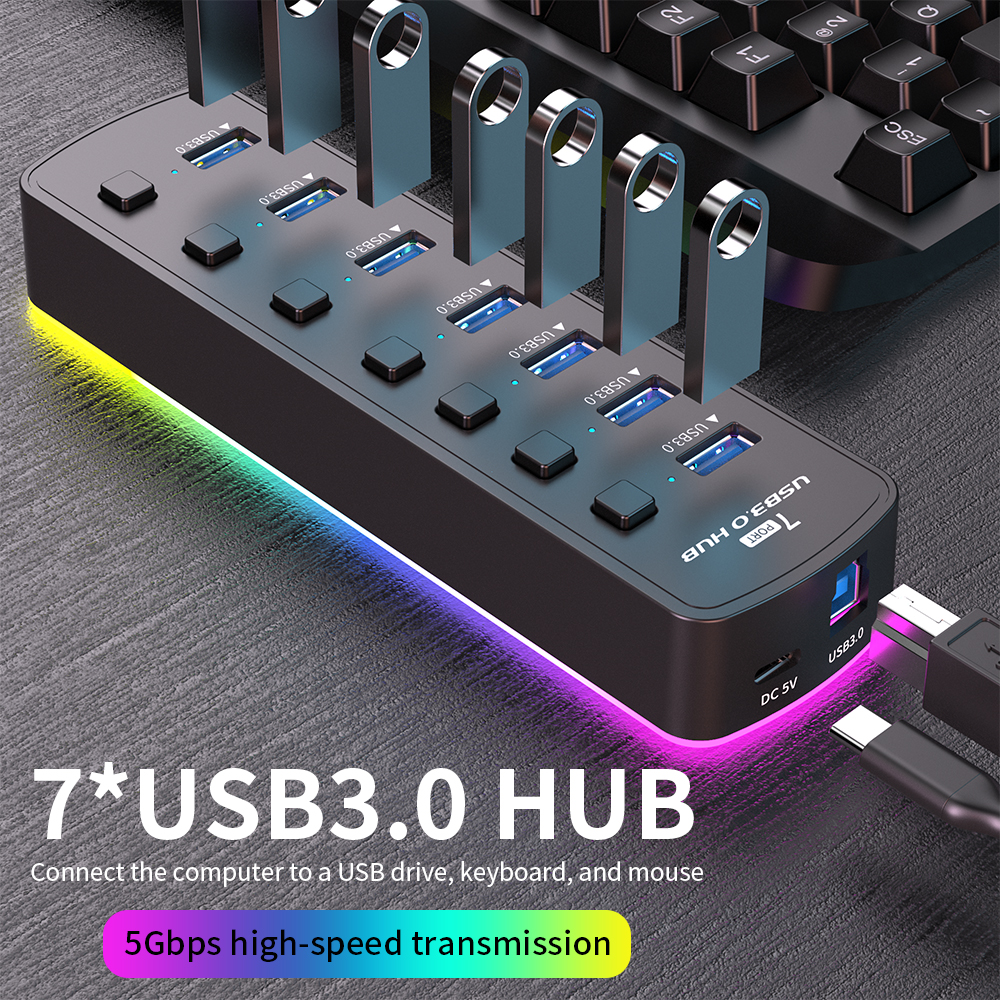 RGB USB 3.0 Hub 7 Ports Data P - Esports Gaming Splitter บทวิจารณ์และราคา