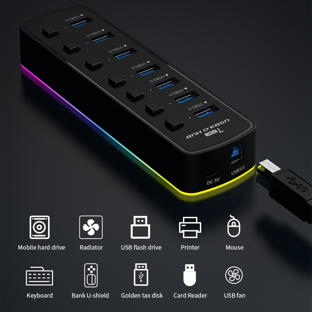 RGB USB 3.0 Hub 7 Ports Data P - Esports Gaming Splitter บทวิจารณ์และราคา