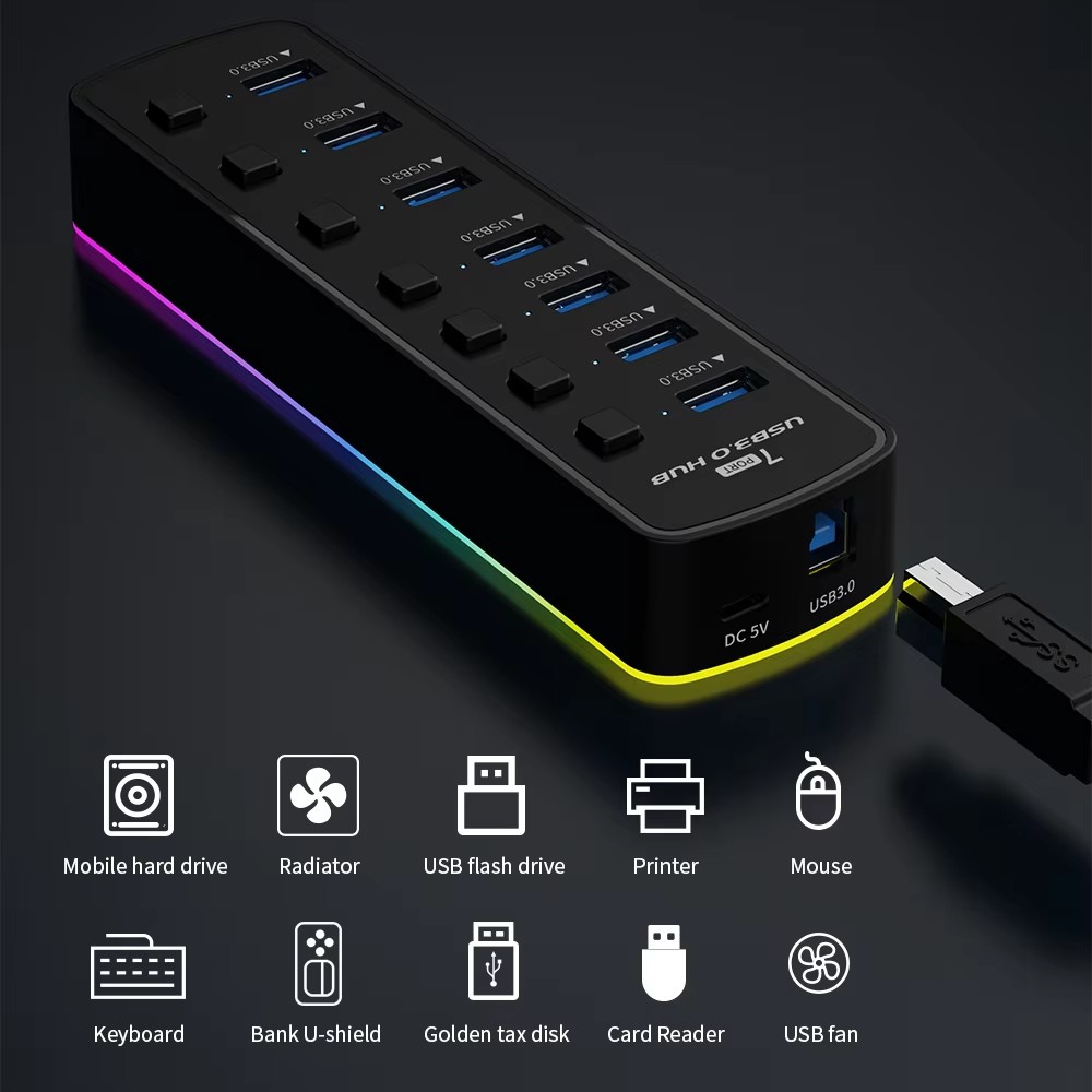 RGB USB 3.0 Hub 7 Ports Data P - Esports Gaming Splitter บทวิจารณ์และราคา
