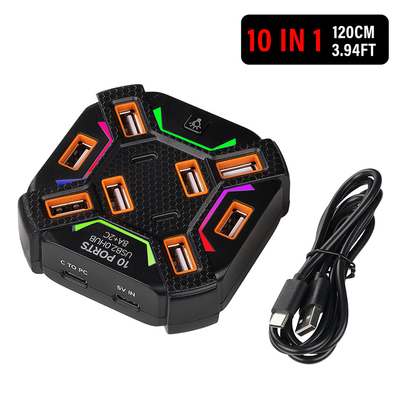 10 Ports USB Hub with RGB Ligh - Esports Gaming Splitter บทวิจารณ์และราคา