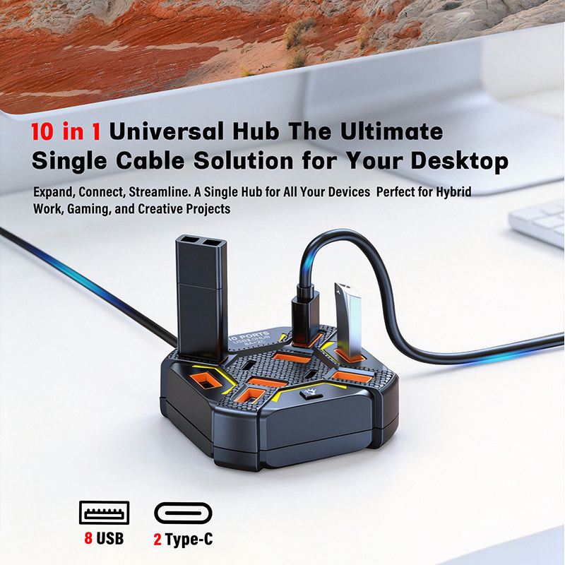 10 Ports USB Hub with RGB Ligh - Esports Gaming Splitter บทวิจารณ์และราคา