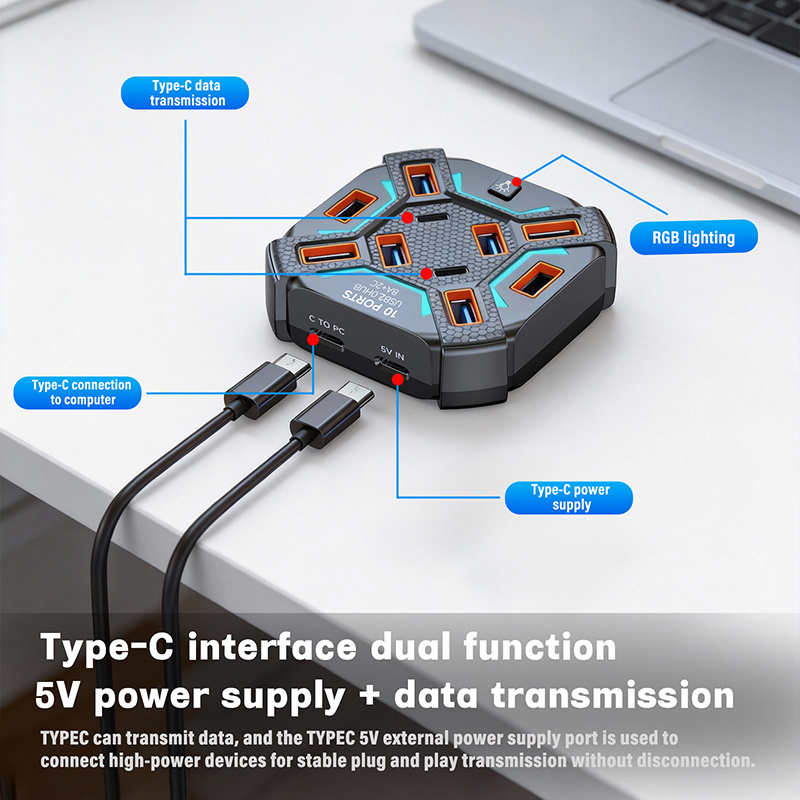 10 Ports USB Hub with RGB Ligh - Esports Gaming Splitter บทวิจารณ์และราคา